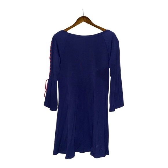 Venus Lace Up Mini Dress Nautical Vacation Boho‎ Fit & Flare Bell Sleeve Women L - Picture 2 of 7
